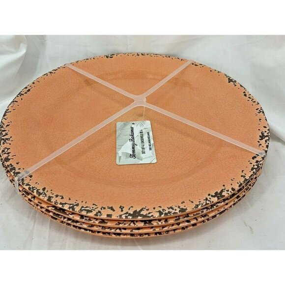 Tommy Bahama Melamine Dinner Plate Set 4 Piece Set Coral Crackle Pattern New